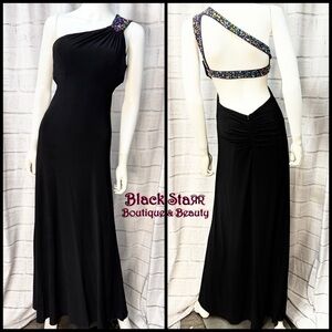 🥂Black sleeveless long dress w/colored jeweled straps by Blondie Nites. Sz 3